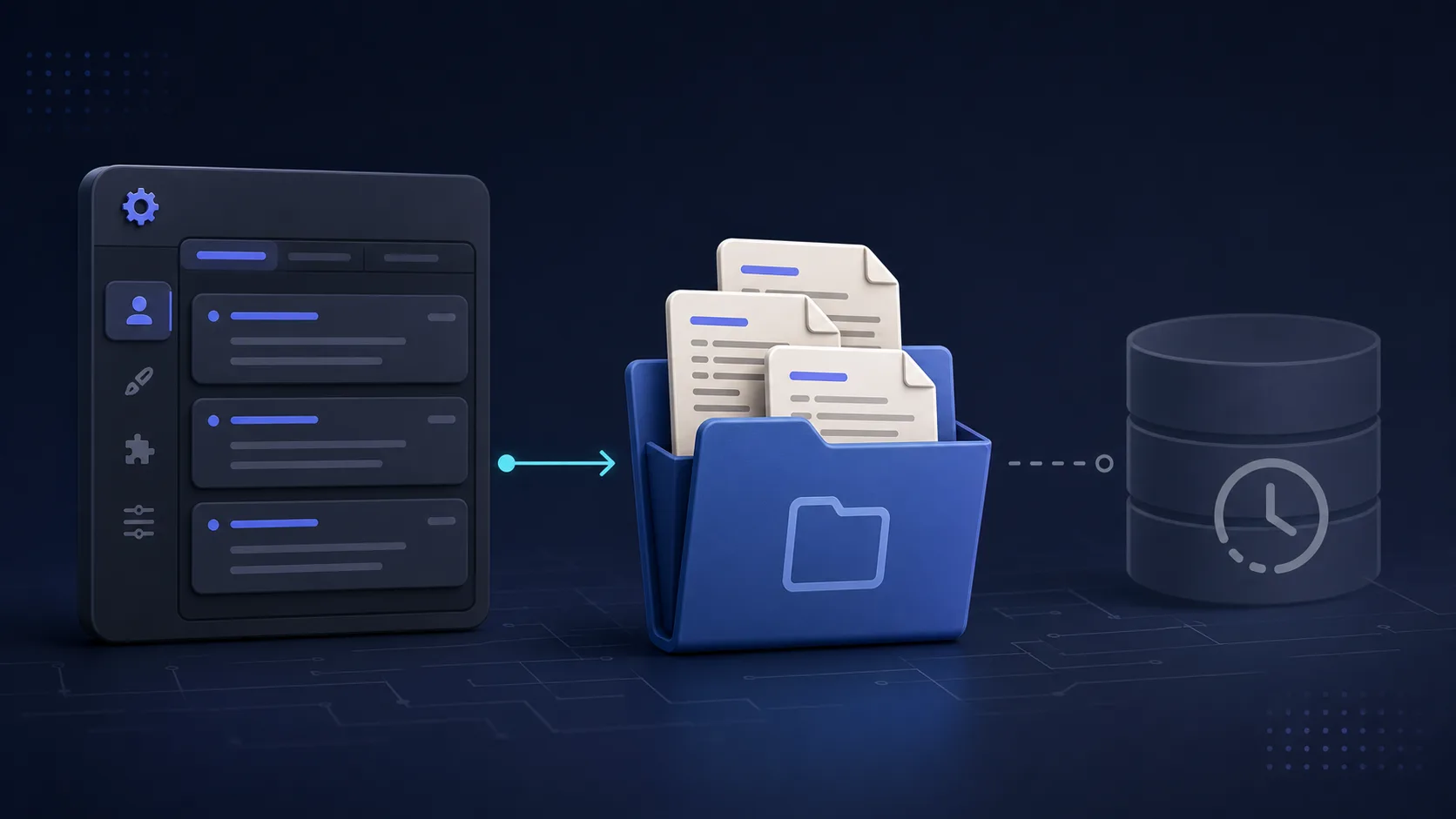 Cursor settings and project rule files beside a faded legacy database
